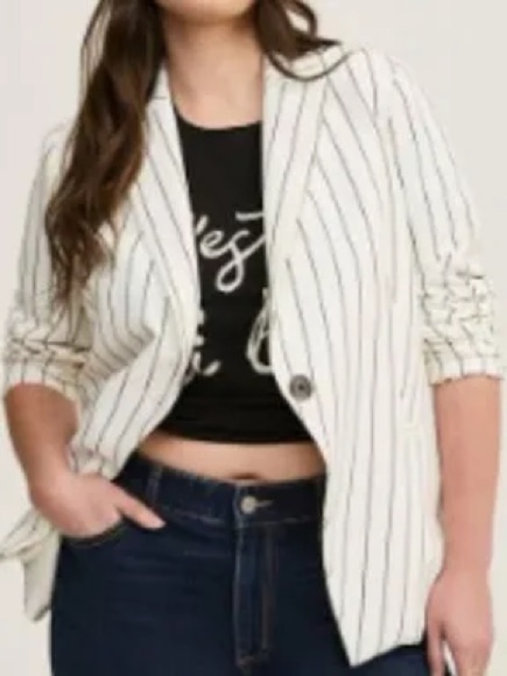 Torrid Studio Twill Classic Tailored Blazer Pinstripe Spaced - Picture 2 of 9